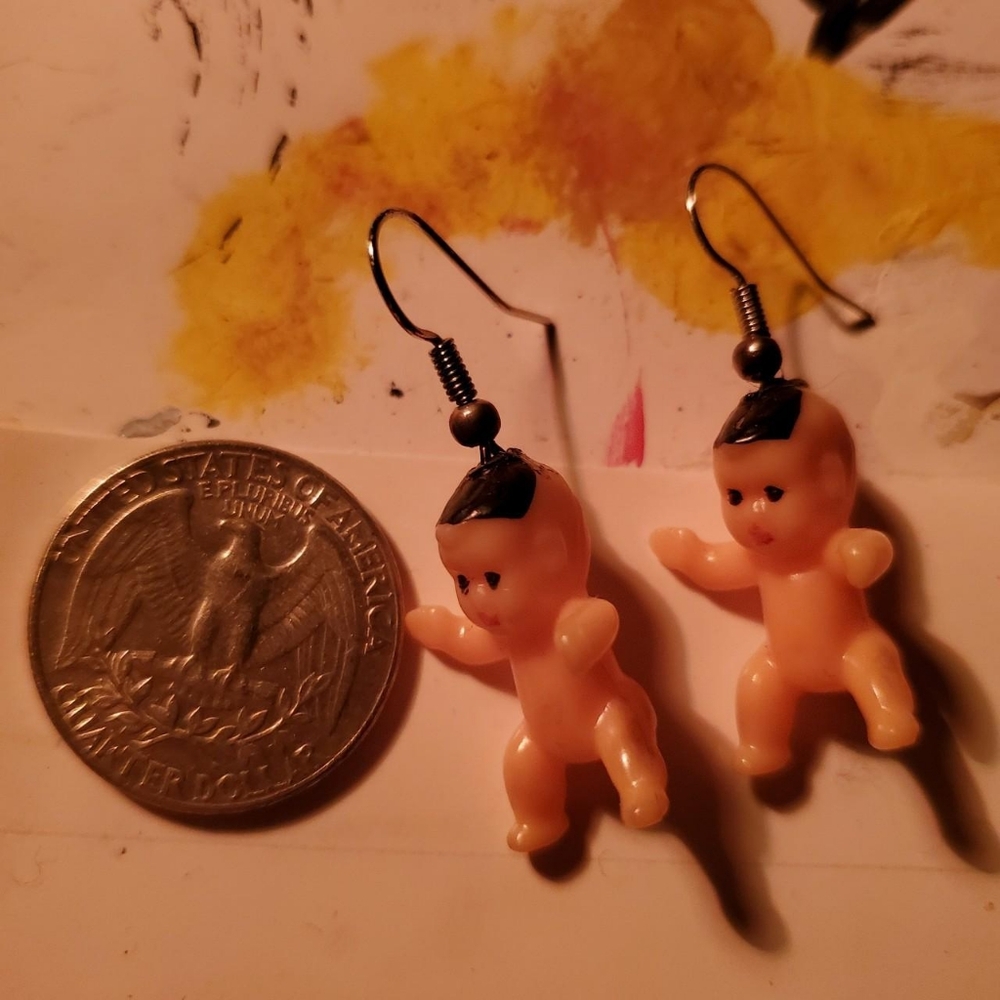Tiny Plastic Baby Earrings - Handmade